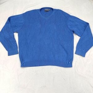 TALBOTS MENS VINTAGE BLUE PIMA COTTON V-NECK PULLOVER LONG SLEEVE SWEATER SZ XL